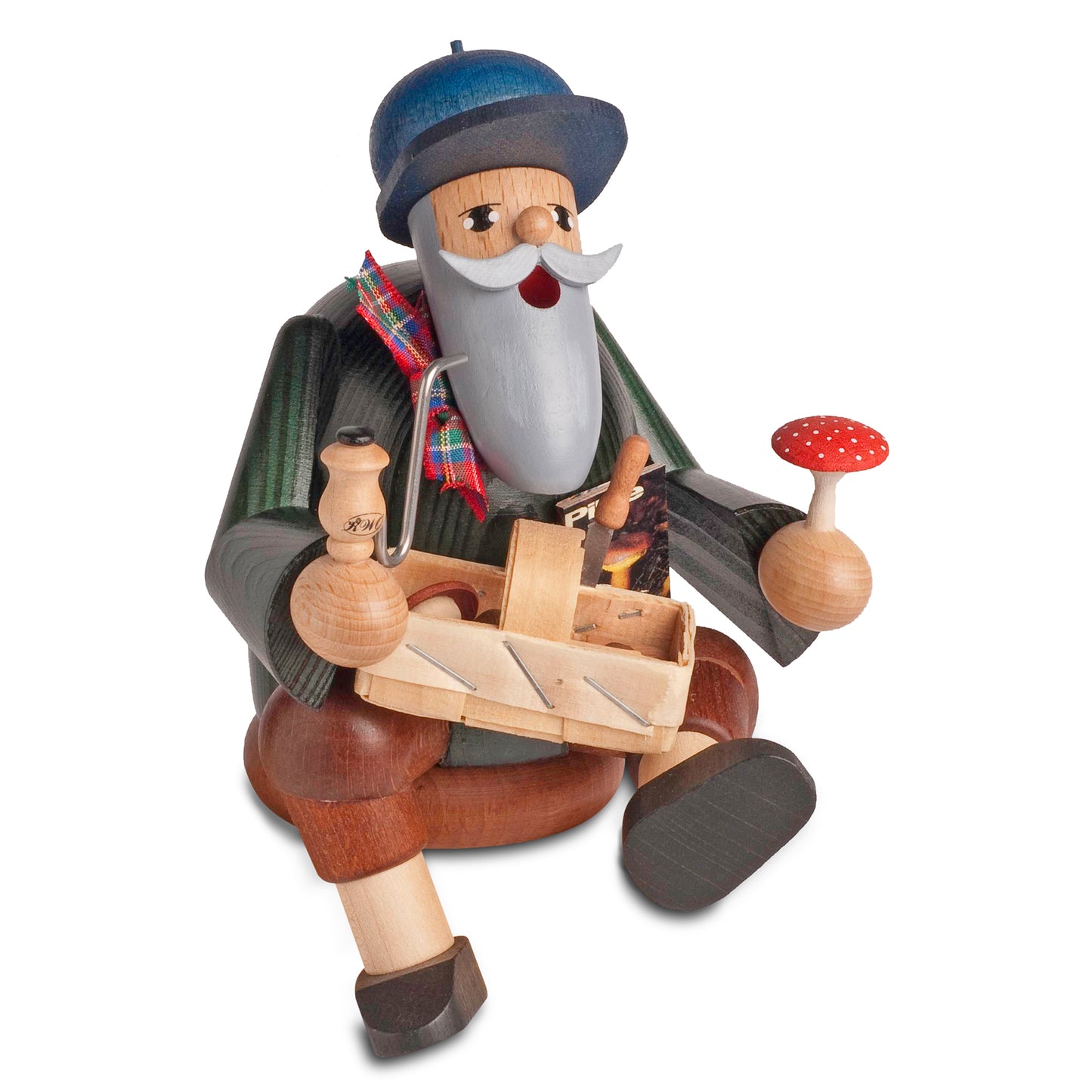 Räuchermann Pilzsucher, sitzend, 14 cm