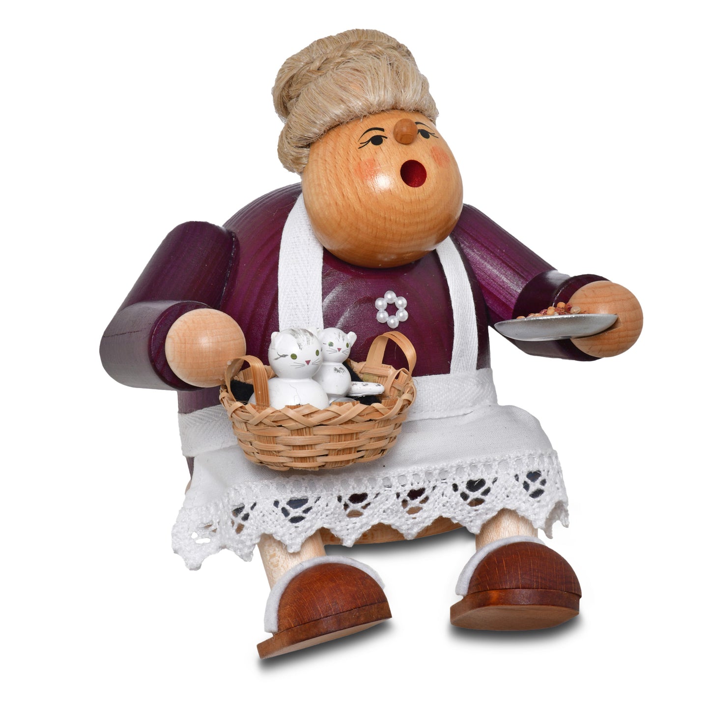 Räuchermann Kantenhocker - Katzenoma* passend für Eisenbahnwagen, 15 cm