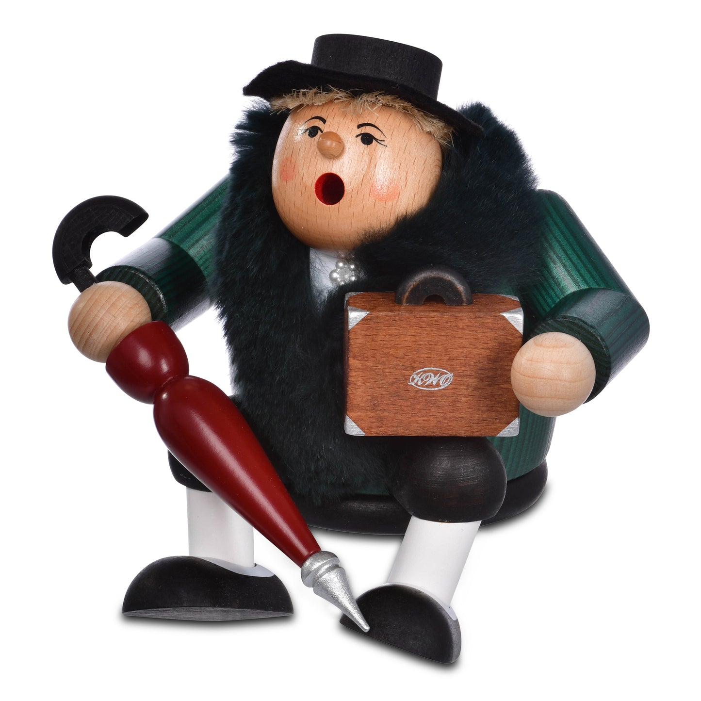 Räuchermann Kantenhocker - Reisetante* passend für Eisenbahnwagen, 16 cm