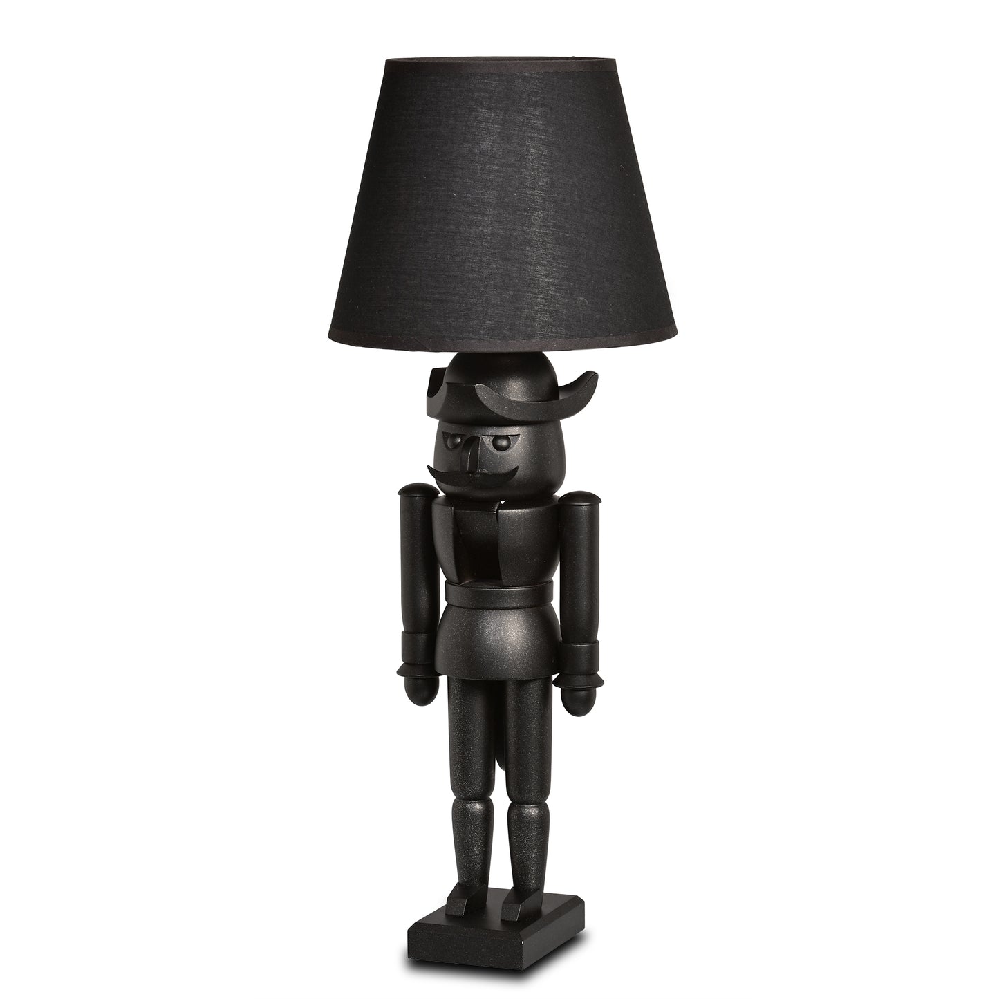 KWO Nussknacker-Leuchte Black Edition, 52cm Tischlampe, schwarze Erzgebirge Volkskunst mit Glimmer-Effekt und LED-Rauchglas.
