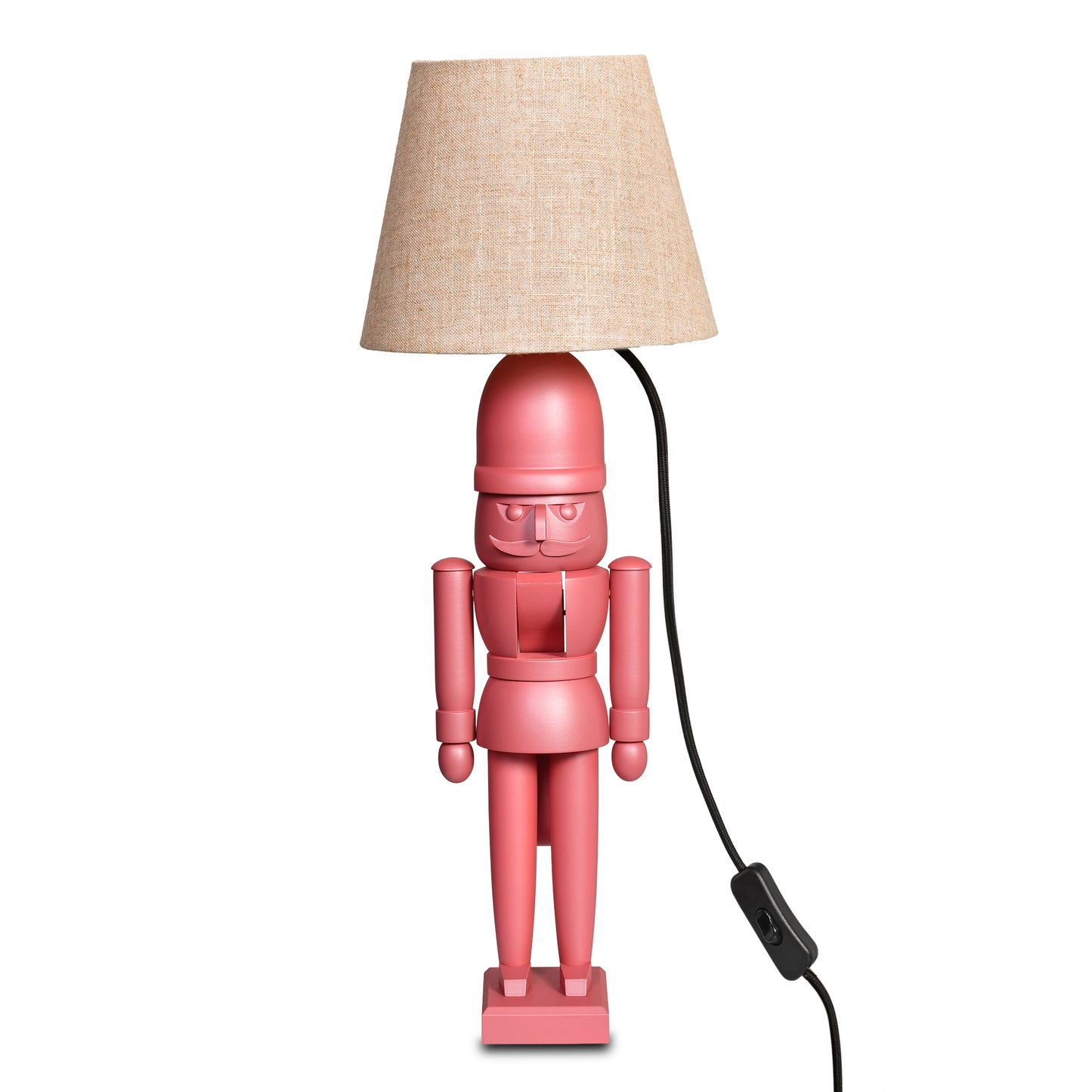 Nussknacker Tischlampe "Pink mit Naturleinen-Schirm", 55 cm - aus dem Erzgebirge von KWO