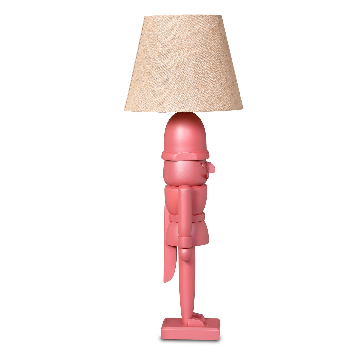 Nussknacker Tischlampe "Pink mit Naturleinen-Schirm", 55 cm - aus dem Erzgebirge von KWO