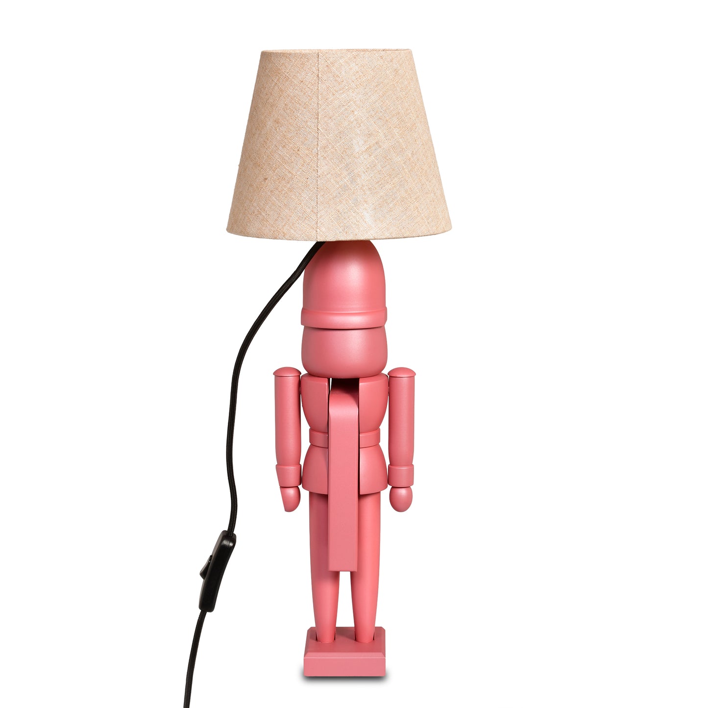 Nussknacker Tischlampe "Pink mit Naturleinen-Schirm", 55 cm - aus dem Erzgebirge von KWO