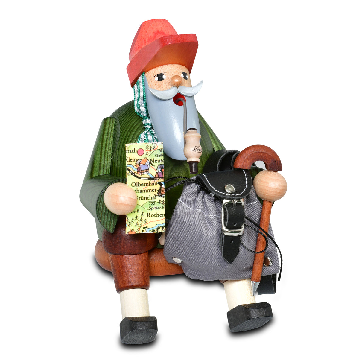 Räuchermann Kantenhocker - Olbernhauer Wandersmann, 15 cm von KWO, Serie Die Bärtigen, Art. 21174, Ansicht 2
