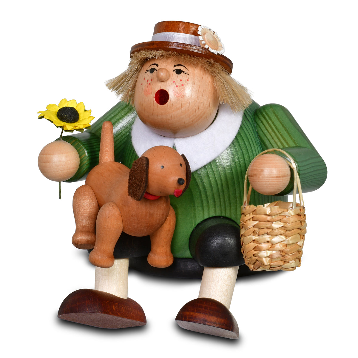 Räuchermann Kantenhocker - Hundefreundin passend für Eisenbahnwagen, 15 cm von KWO, Serie Die Dicken, Art. 21452, Ansicht 2