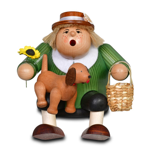 Räuchermann Kantenhocker - Hundefreundin* passend für Eisenbahnwagen, 15 cm - aus dem Erzgebirge von KWO