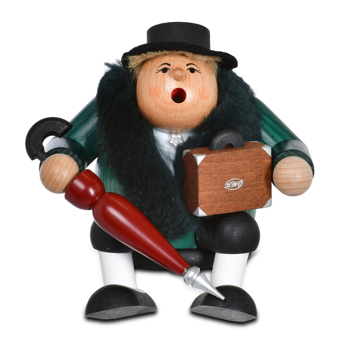 Räuchermann Kantenhocker - Reisetante passend für Eisenbahnwagen, 16 cm von KWO, Serie Die Dicken, Art. 21483