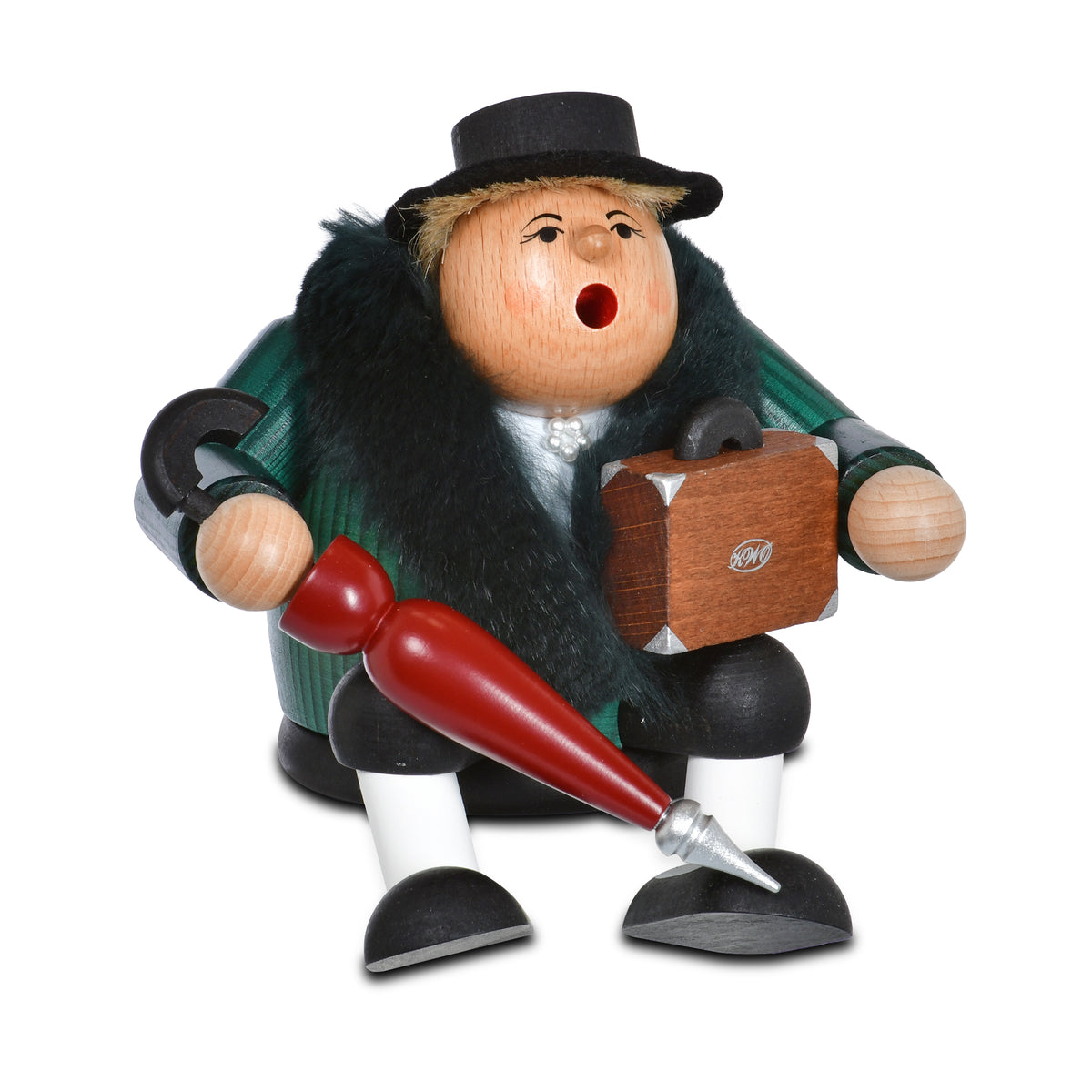 Räuchermann Kantenhocker - Reisetante passend für Eisenbahnwagen, 16 cm von KWO, Serie Die Dicken, Art. 21483, Ansicht 2