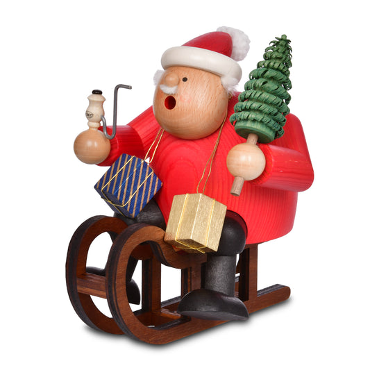 Räuchermann Weihnachtsmann mit Schlitten, 18 cm