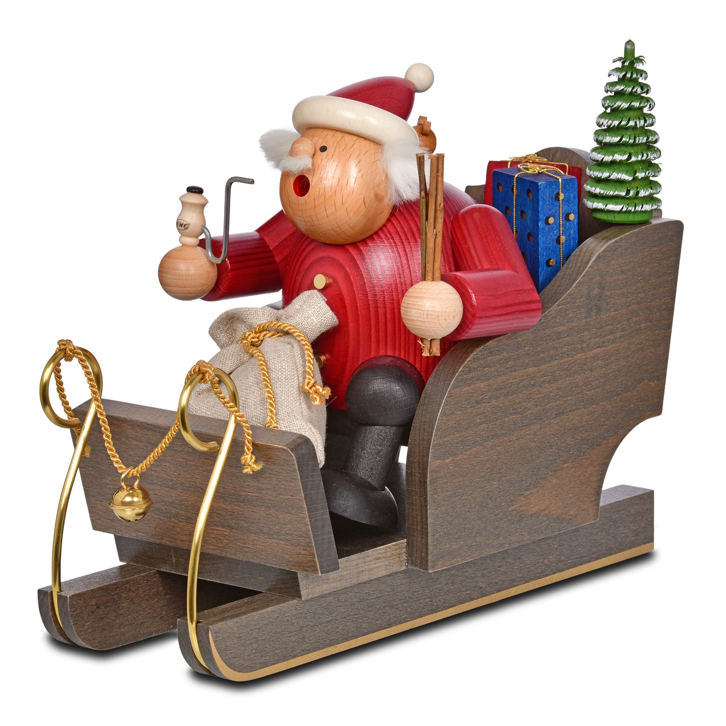 Räuchermann Weihnachtsmann mit Schlitten, 18 cm