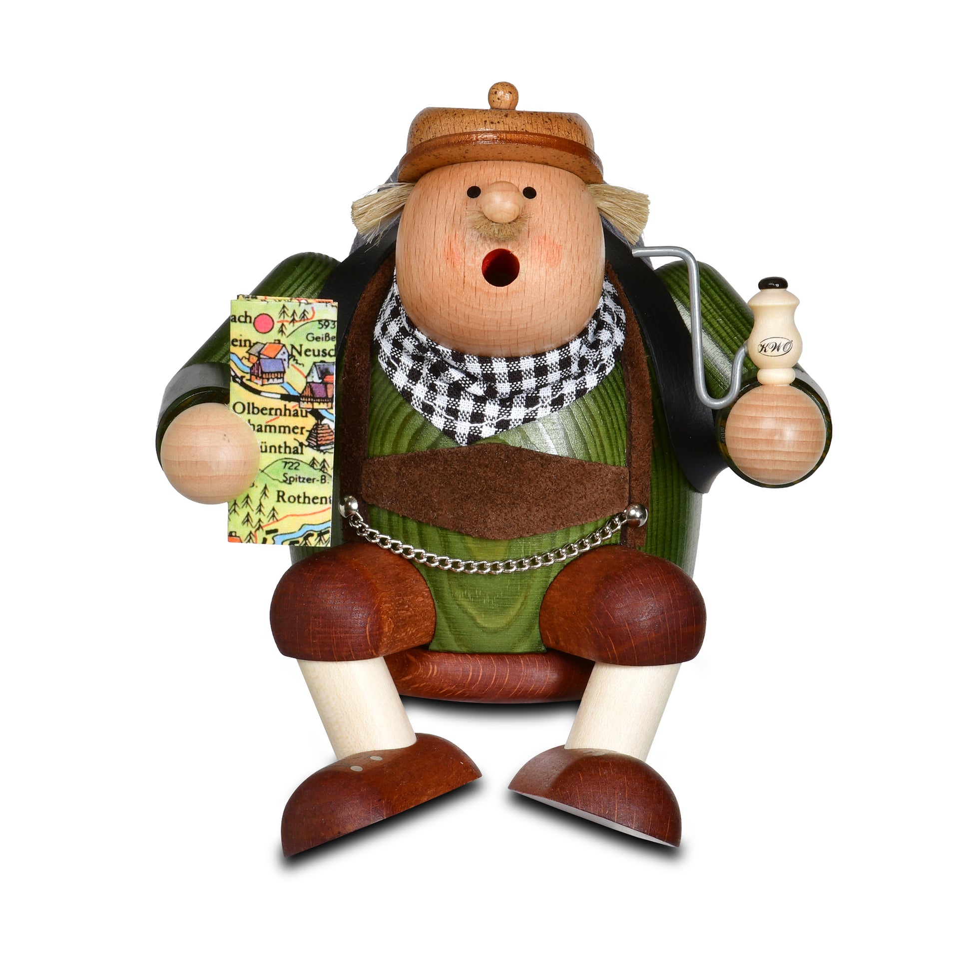 KWO Räuchermann Kantenhocker Tourist 21643 Die Dicken mit Wanderkarte und Pfeife aus dem Erzgebirge