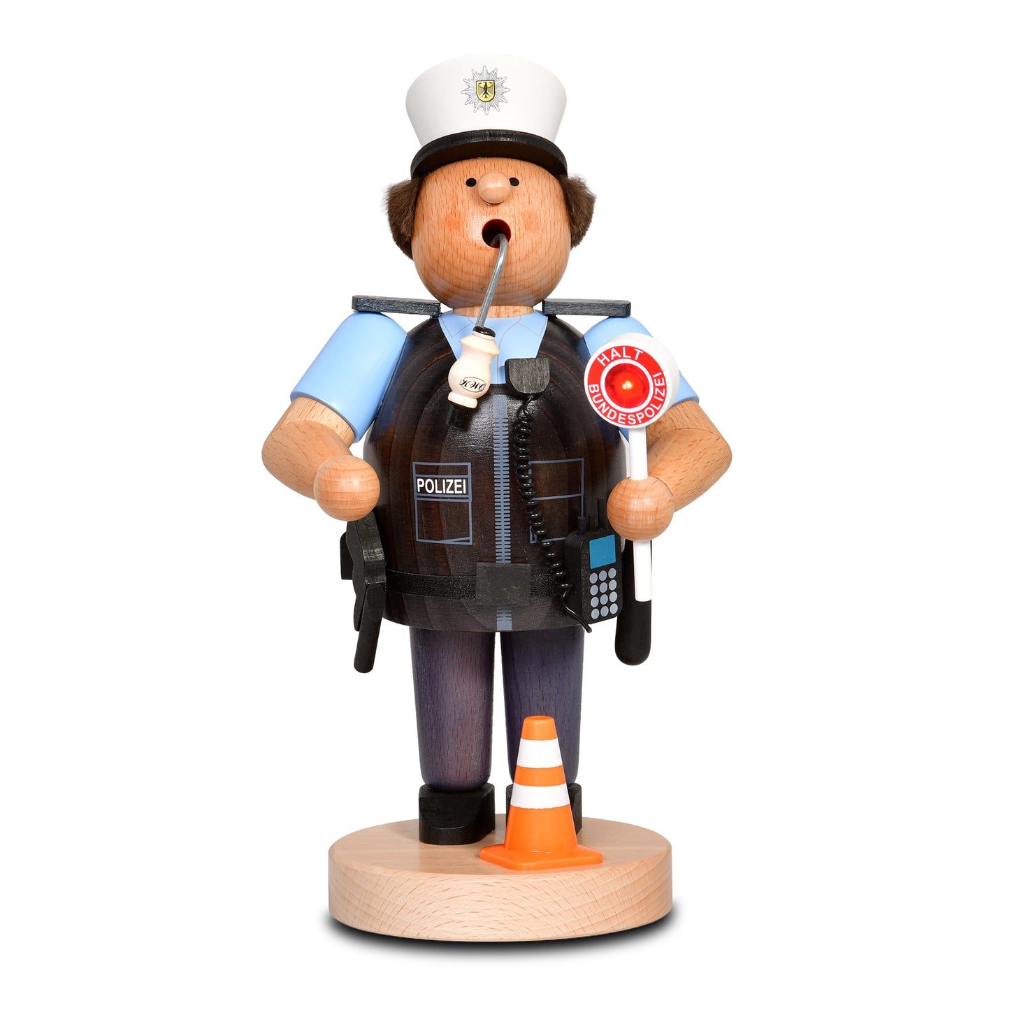 KWO Räuchermann Polizeikommissar Sonderedition, erzgebirgische Volkskunst Holzfigur zum Räuchern.
