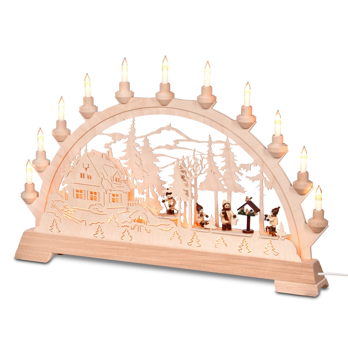 Schwibbogen - Vogelfütterung mit Figuren