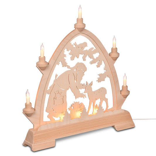 Schwibbogen - Gotischer Bogen "Weihnachtsmann mit Reh"