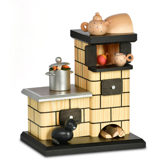 Kachelofen mit Topf - rauchend, 18 cm