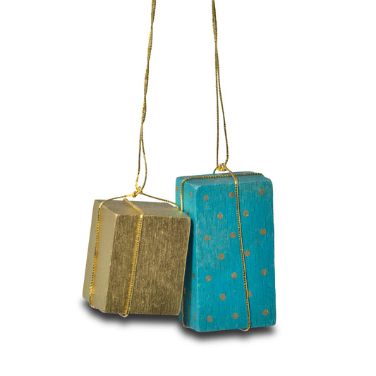 Baumbehang "Pakete", gold/türkis, 4 cm